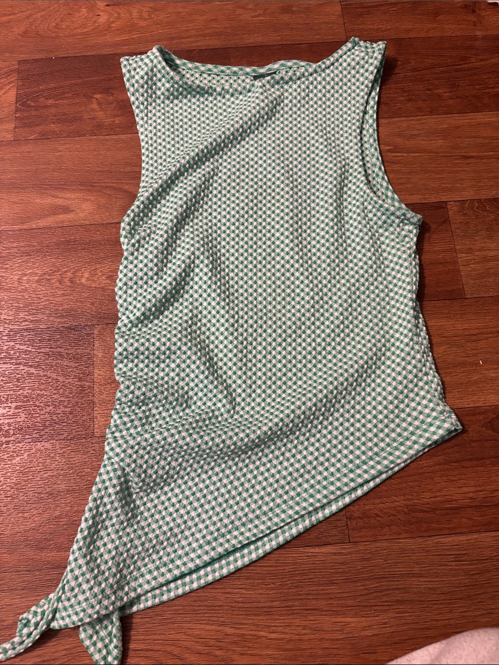 wild fable Green and White Gingham Tie-Hem Tank